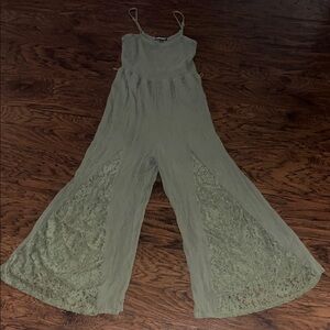 Harper Olive Lace-Panel Wide Leg Jumpsuit